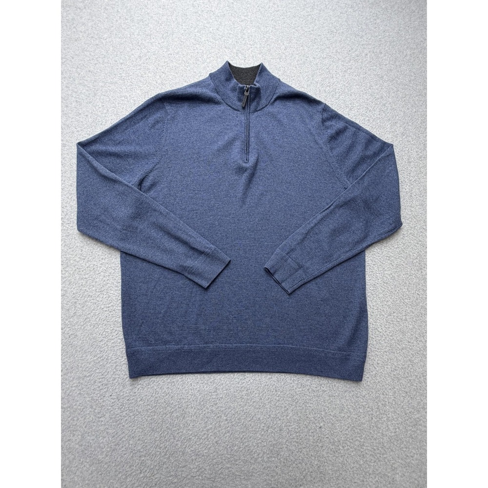 John W. Nordstrom Sweater Mens XL Blue Merino Wool 1/4 Zip Mock Neck Pullover